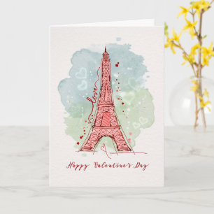 Valentine's Day Watercolor Sketchy Doodle Eiffel  Card