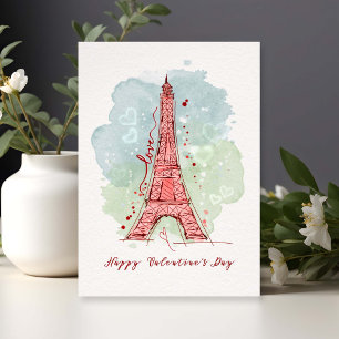 Valentine's Day Watercolor Sketchy Doodle Eiffel  Card