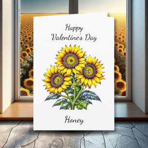 Valentine's Day   Watercolor Sunflowers Card
