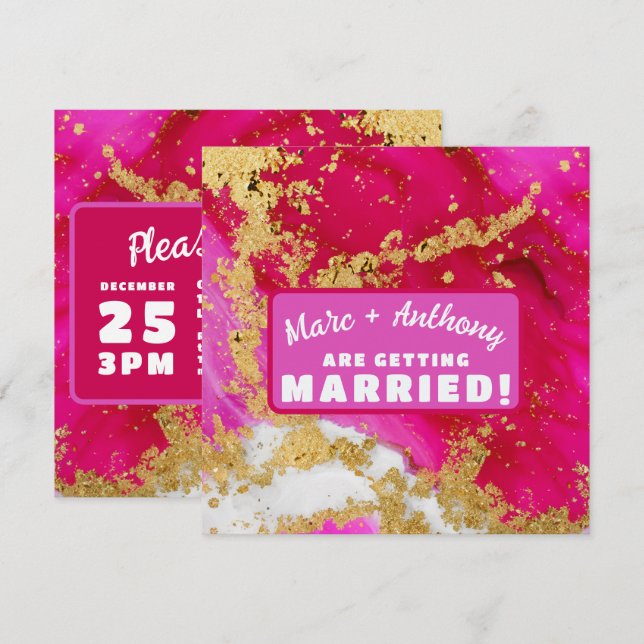 Valentines Day Wedding Pink Red and Gold Save The Date (Front/Back)