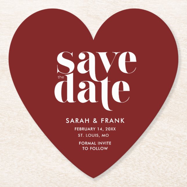 Valentine's Day Wedding Save the Date Paper Coaster (Front)