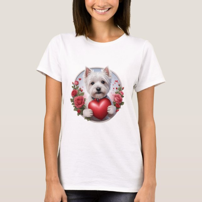 Valentine's Day Westie with heart T-Shirt (Front)