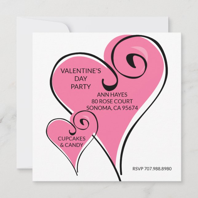 Valentine's Day Whimsical Hearts Party Invitation (Front)