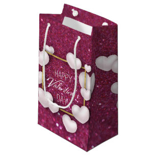 Valentine's Day White Heart Glitter Small Gift Box Bag