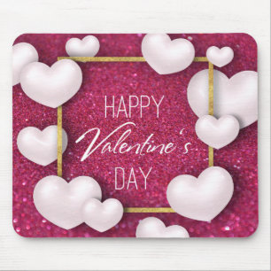 Valentine's Day White Hearts Glitter - Mousepad