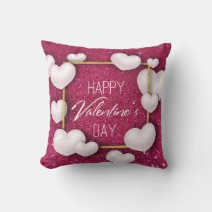 Valentine's Day White Hearts Glitter - Pillow