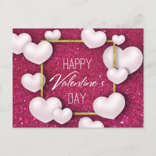 Valentine's Day White Hearts Glitter - Postcard