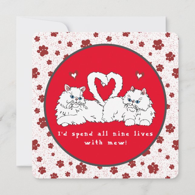 Valentine's Day White Persian Cats with Hearts (Front)