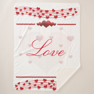 Valentines Day White / Pink Hearts Sherpa Blanket