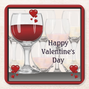 Valentine's Day Wine Tasting Party Square Paper Coaster