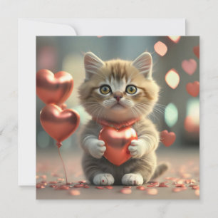 Valentine's Day with a cute little cat Holiday Card