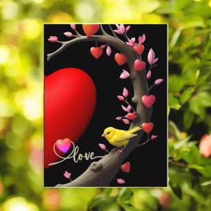Valentine's Day with Canary bird Holiday Postcard