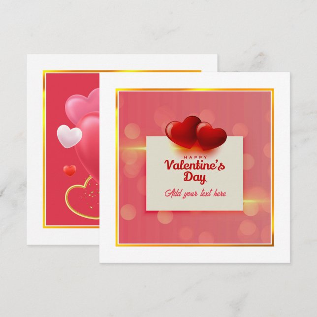 Valentine's Day With Red Hearts I Romantic Love   Holiday Card (Front/Back)
