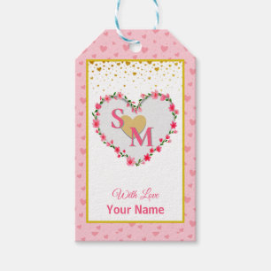 Valentine's Day With Red Initial and Gold Heart Gift Tags