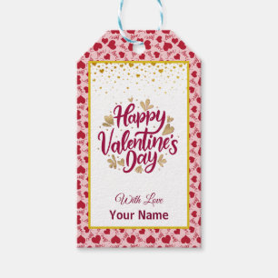 Valentine's Day With Red Initial and Gold Heart Gift Tags