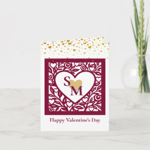 Valentine's Day With Red Initial and Gold Heart Invitation