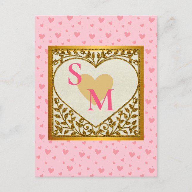 Valentine's Day with Red Initial and Gold Heart Postcard (Front)