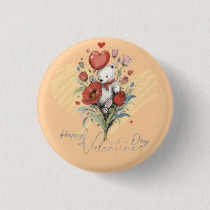 Valentine's Day with Rich Teddy Bear 3 Cm Round Badge