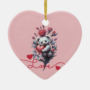 Valentine's Day with Rich Teddy Bear Ceramic Ornament