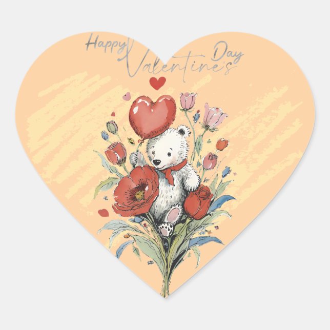 Valentine's Day with Rich Teddy Bear Heart Sticker (Front)