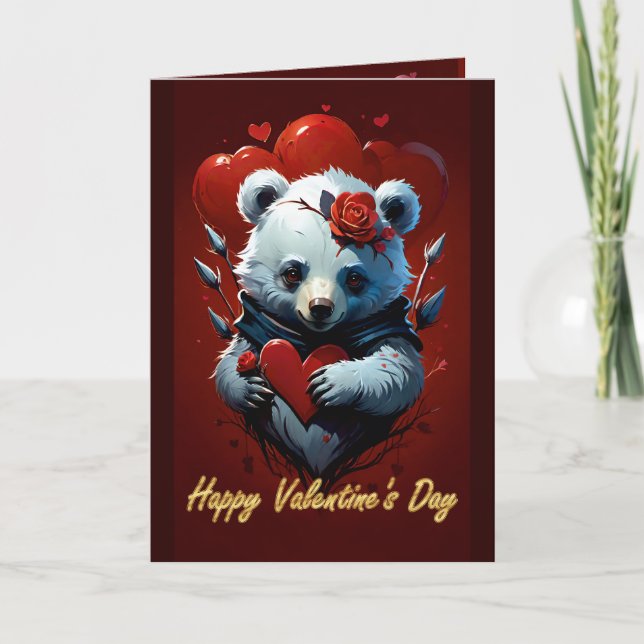 Valentine's Day with Rich Teddy Bear Holiday Card (Front)