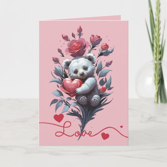 Valentine's Day with Rich Teddy Bear Holiday Card (Front)