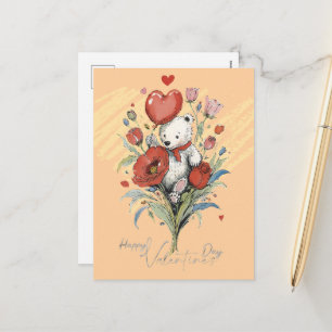 Valentine's Day with Rich Teddy Bear Holiday Postcard
