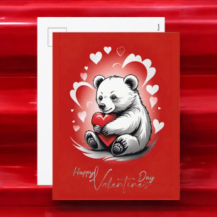 Valentine's Day with Rich Teddy Bear Holiday Postcard