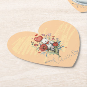 Valentine's Day with Rich Teddy Bear Paper Coaster