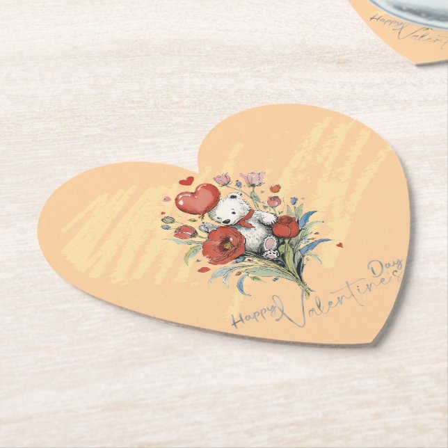 Valentine's Day with Rich Teddy Bear Paper Coaster (Angled)