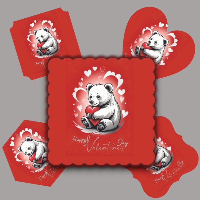 Valentine's Day with Rich Teddy Bear Paper Coaster (Creator Uploaded)