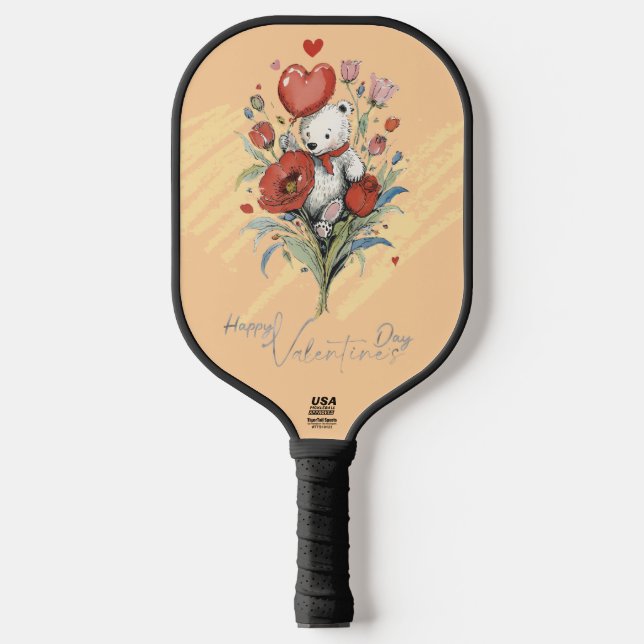 Valentine's Day with Rich Teddy Bear Pickleball Paddle (Front)