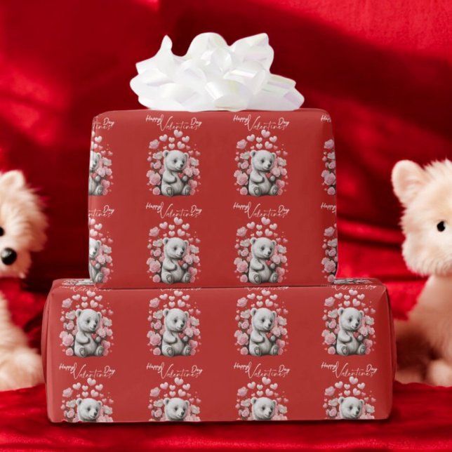 Valentine's Day with Rich Teddy Bear Wrapping Paper (Creator Uploaded)
