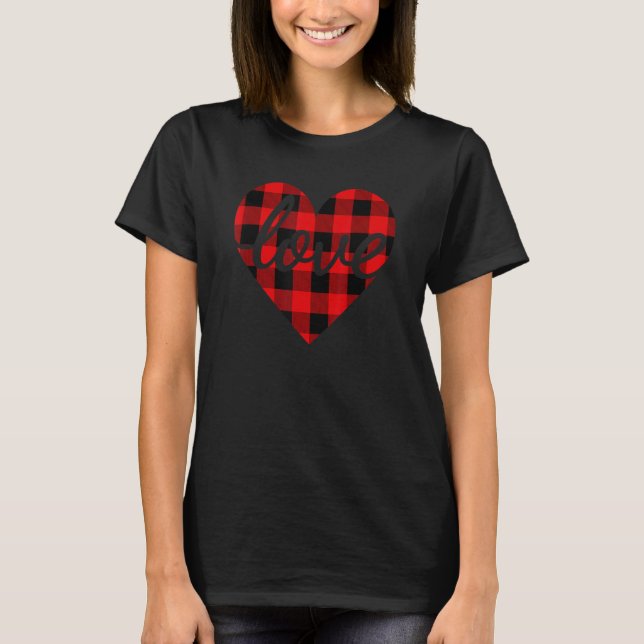 Valentines Day Women Men Kids Buffalo Plaid Love H T-Shirt (Front)