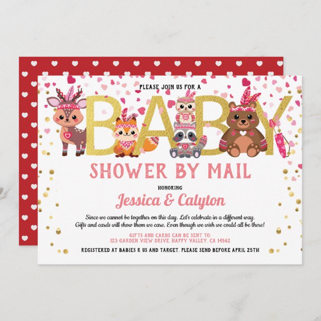 Valentines Day Woodland Animal Baby Shower By Mail Invitation (Front/Back)
