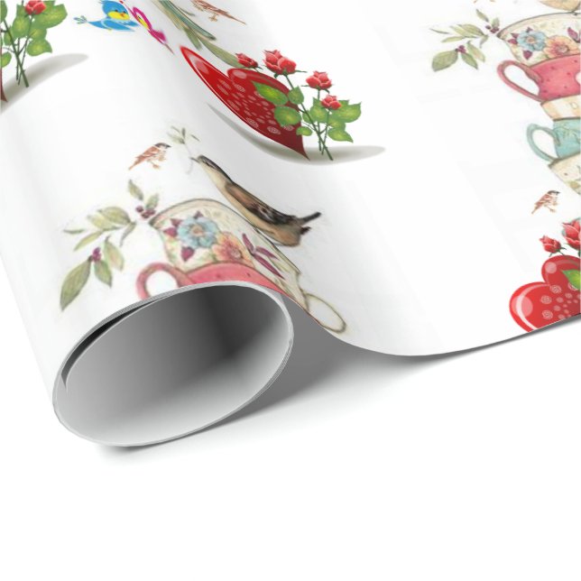 Valentine's Day Wrapping Paper Bird Vintage (Roll Corner)