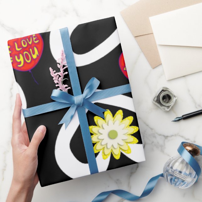 Valentine's Day Wrapping Paper Black (Gifting)