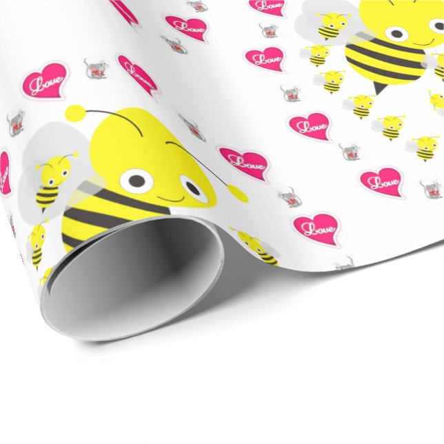 Valentine's Day Wrapping Paper Bumblebee Mice (Roll Corner)
