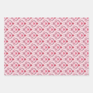 Valentines Day Wrapping Paper Flat Sheet Set of 3 