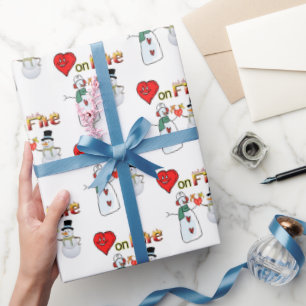 Valentine's Day Wrapping Paper Heart Fire Snowman