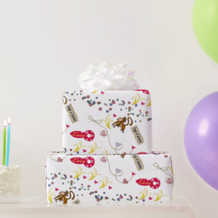 Valentine's Day Wrapping Paper Monkey Bananas Love