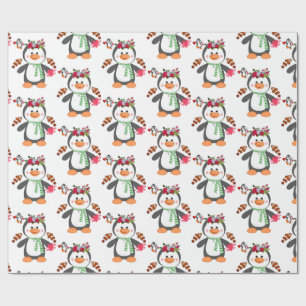 Valentine's Day Wrapping Paper Penguin Fish