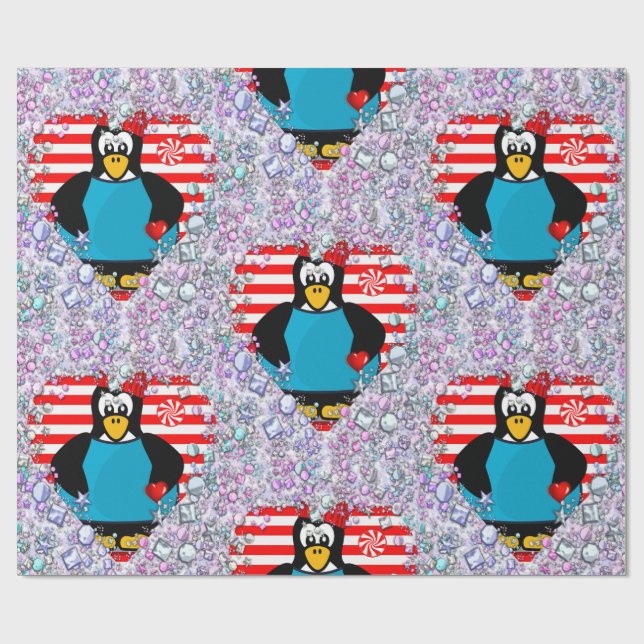 Valentine's Day Wrapping Paper Penguin Hearts (Flat)