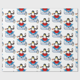 Valentine's Day Wrapping Paper Penguin Hearts
