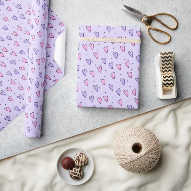 Valentine's Day Wrapping Paper Pink & PurpleHearts (Crafts)