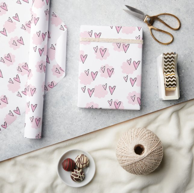 Valentine's Day Wrapping Paper Pink Stripe Hearts (Crafts)