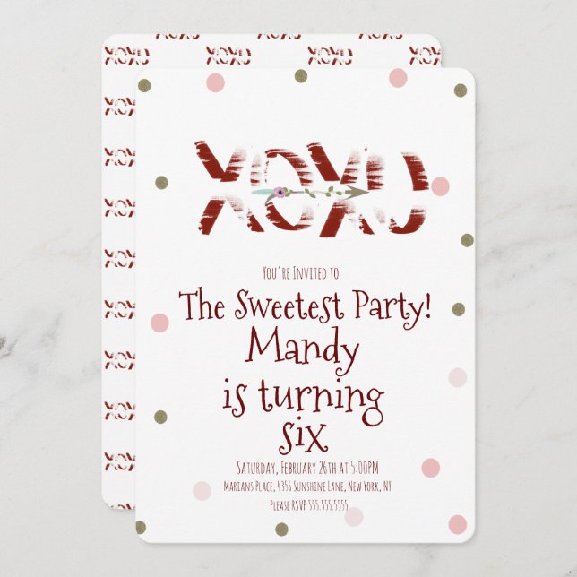 Valentines Day XOXO Hugs Kisses Confetti Party Invitation (Front/Back)