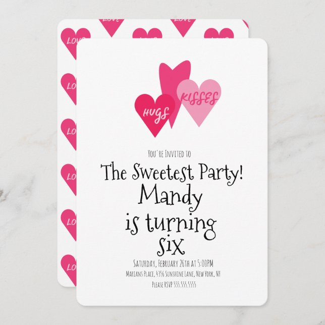 Valentines Day XOXO Hugs Kisses Heart Party Invitation (Front/Back)
