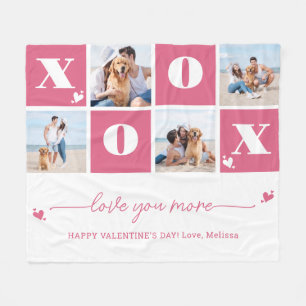 Valentines Day XOXO Modern Pink 4 Photo Collage Fleece Blanket