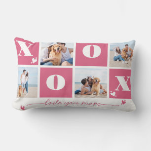 Valentines Day XOXO Modern Pink 4 Photo Collage Lumbar Cushion